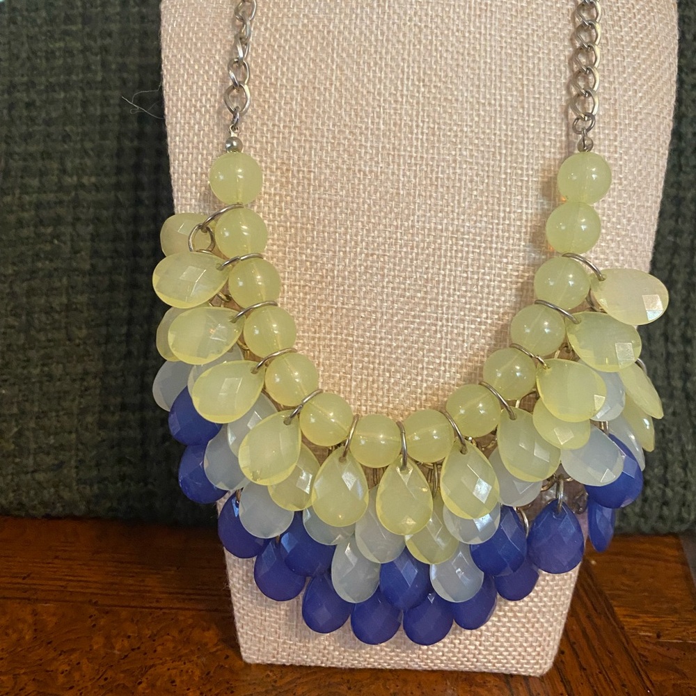 Elegant Blue and Yellow Beaded Necklace